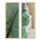 Dupla Quadros Decorativos Praia Mar Plantas Verde Natureza