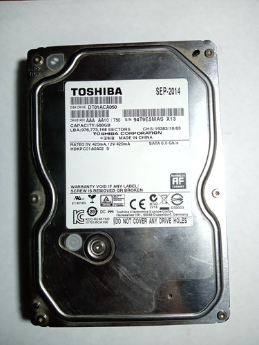 Disco Rigido Duro 3.5 - Toshiba Sata 500gb Dt01aca050 -bueno