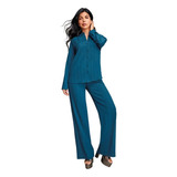 Pantalón Dama Azul Con Textura Y Resorte En Cintura 992-44