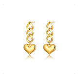 Aretes Corazón Eslabon Largos Acero Inoxidable Oro Antheia