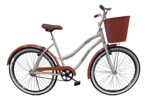 Bicicleta Aro 26 Feminina Beach S/ Marcha Cesta Marrom Retro