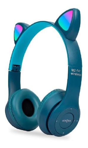 Auricular Celular Manos Libres Vincha Inalambrico Gatito Led Color Azul