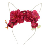 Diadema De Tela Con Orejas De Gato Y Flores De Peonía