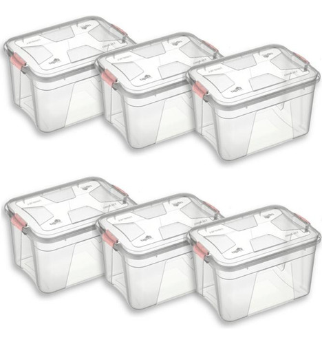 Kit 6 Caixas Organizadoras Transparente 20 E 10 Litros