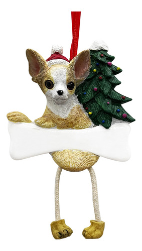 Figura Decorativa De Chihuahua, Color Marron Y Blanco Con Di