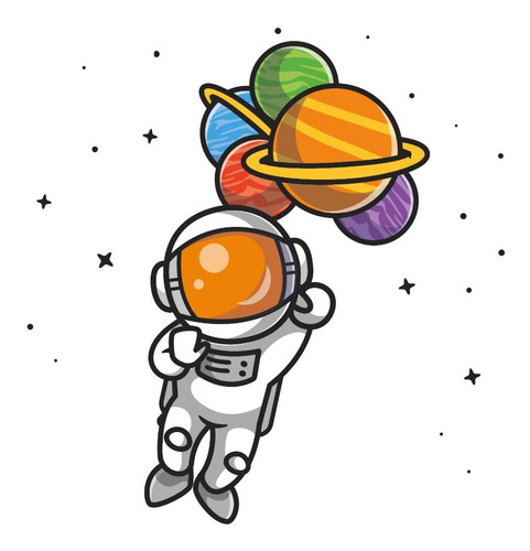 Vinilo Decorativo  De Pared Para Niños Astronauta Globos