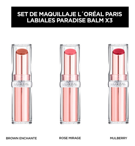 Set De Maquillaje L'oréal Paris Set Labiales Paradise Balm X3 Para Labios - 3 Unidades