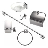 Kit Set 6 Accesorios Baño Ducha Metalicos Vidrio Cromados