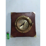 Antiguo Reloj Ojo De Buey 21 Cm De Bronce Y Madera Náutico 