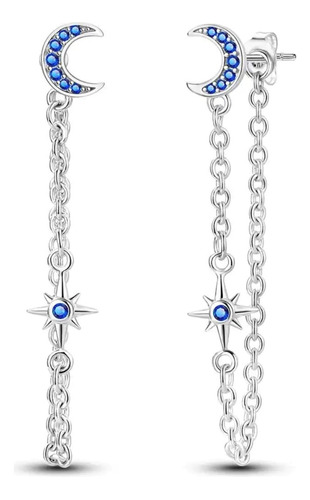 Aros Cadena Colgante Con Luna Y Estrella De Plata Ley 925