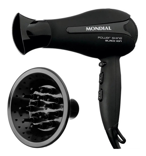 Secador De Cabelo Mondial 2000w Power Black Íon Com Difusor