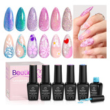 Beetles - Esmalte De Unas De Gel Con Brillantina, 6 Colores,