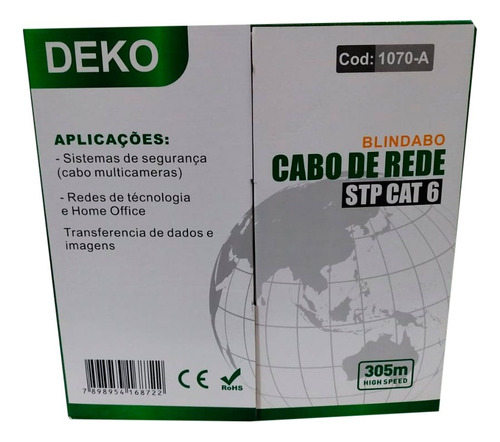 Cabo De Rede Internet Cat6 Caixa 305m Azul Deko Blindado