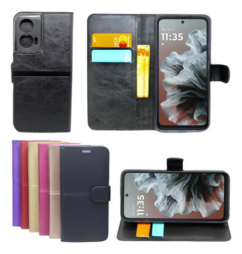 Kit Capa Carteira Flip Para Moto G35 + Pelicula Vidro 3d