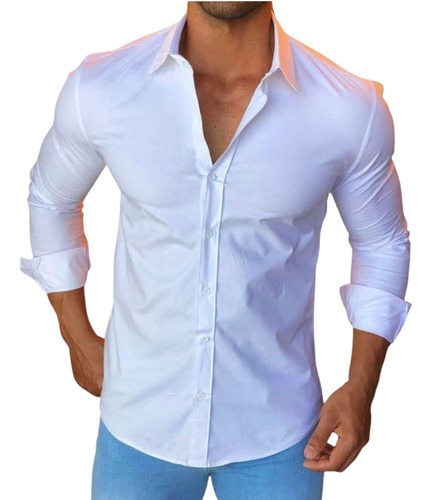 Camisa Social Masculina Slim Fit Sem Bolso Luxo Não Amassa