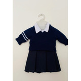  Uniforme Gris/azul Colegio Para Muñecas Tipo American Girl