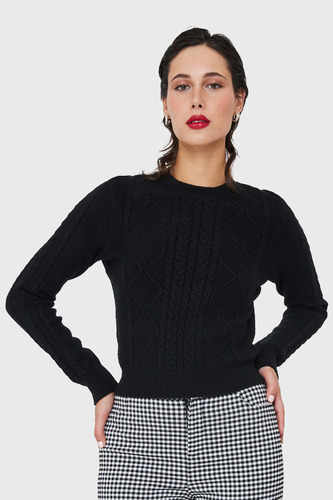 Sweater Punto Trenzado Negro Nicopoly