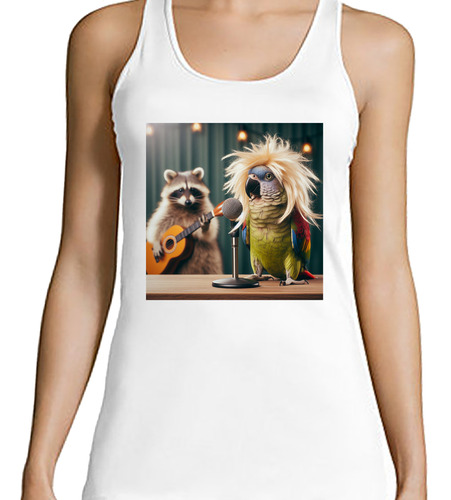 Musculosa Mujer Loro Peluca Rubia Cantando Recital M1