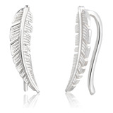 Brinco Ear Cuff Prata 925 Folha Detalhes Vazados