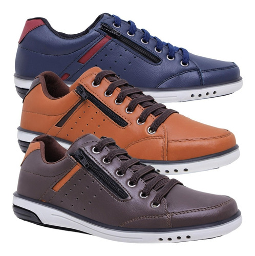 Kit 3 Pares De Sapatenis Masculino Casual Elástico Conforto 