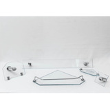 Kit Acessórios Banheiro Lavabo Moderno Em Vidro Inox Incolor