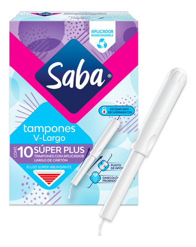 Tampones Saba Super Plus Con Aplicador Largo De Plástico 10 Unidades