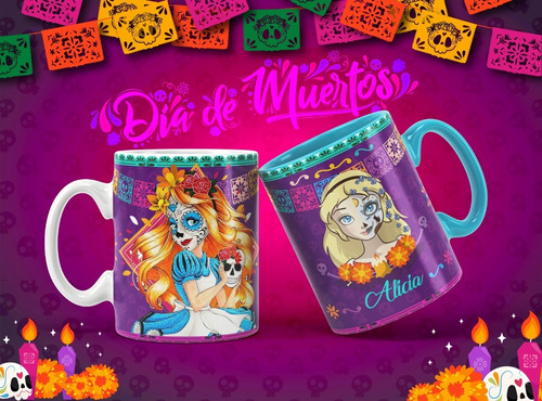 Pack Plantilla Princesas Taza Dia Muertos Halloween Disney!!