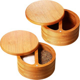 Caja De Almacenamiento De Sal Y Especias De Bambú De 2 Pieza