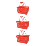 Pack 3 Canasto Cesta De Mano Roja Para Supermercado