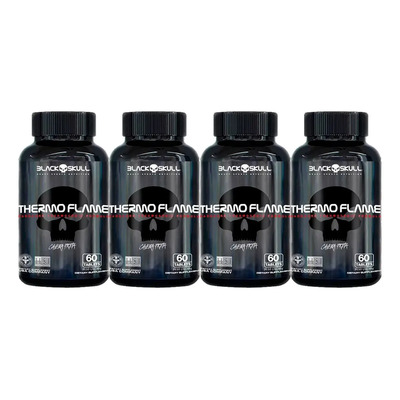 Kit 4x Thermo Flame Queimador De Gordura 60 Caps Black Skull Sabor Without Flavor | Frete grátis