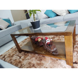 Mesa De Centro Rectangular De Madera Y Cristal Templado