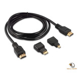 Cabo Hdmi 3 Em 1 Hdmi Micro E Mini Multifuncional 1.5m 1080p Cor Preto