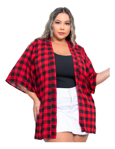 Kimono Estampado Plus Size Manga Flare Verão Cardigan Camisa