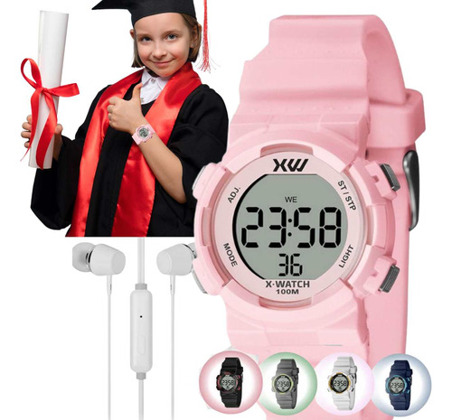 Kit Relógio De Pulso X-watch Esportivo Digital Xkppd + Fone