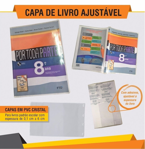 Capa De Livro Didático Ajustável - Kit 5 Unidades