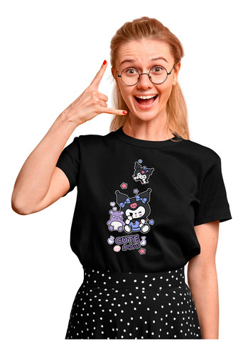 Playera Negra Basica Estampado Kuromi Cute Ropa Aesthetic