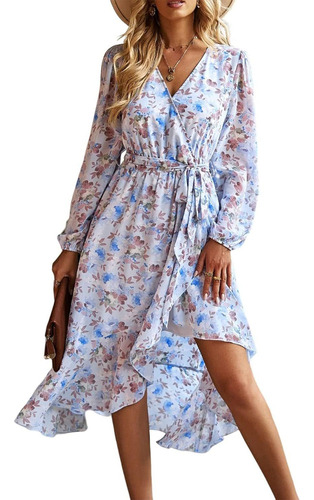 Vestido Bohemio Con Estampado Floral Para Mujer, Manga Larga