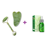 Rodillo Masajeador Facial De Jade + Guasha + Serum Te Verde