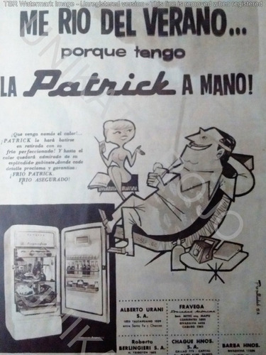 Lote 2 Antiguas Publicidad Clipping Heladera Patrick Año 57