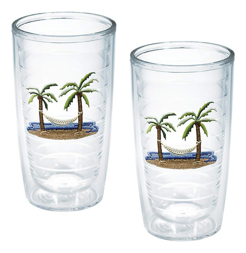 Tervis Vaso De 16 Onzas,  Palmeras Y Hamaca , Paquete De 2,