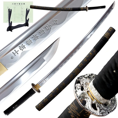 Katana Hecho A Mano Con Tallado Japonesa Full Tang Filo Real Color Negro | Meses sin interés