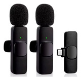 2 Microfones Lapela Duplo Sem Fio Tipo C Original Android 