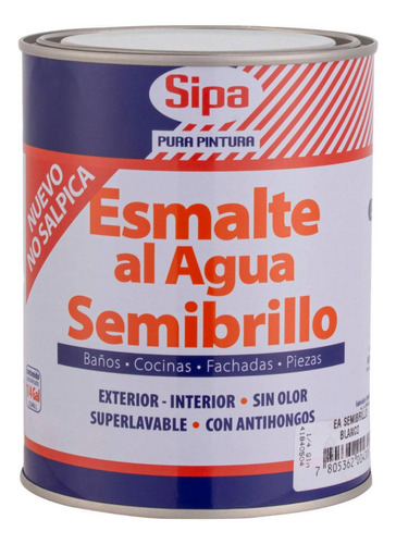 Sipa Decorativa Esmalte Al Agua Semibrillo Blanco 1/4 Galón (1 Litro Aprox.)