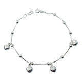 Pulsera Plata 925 Delicada Dama Corazones Inflados 19cm 