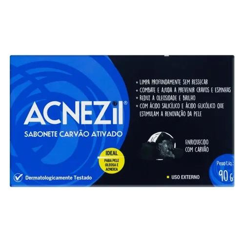 Acnezil Sabonete Carvao Ativado Combate Acne 90g Reduz Oleos