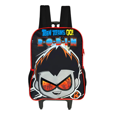 Mochila Escolar Infantil Com Rodas Teen Titans Go Luxcel Preto Teen Titans Go