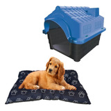 Cama Pet Quadrada Acolchoada + Casinha Dog Pet Shop N4 Azul