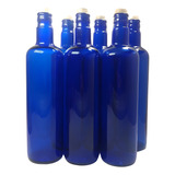 6 Botellas De Vidrio Azul Hooponopono Con Corcho 750 Cm3