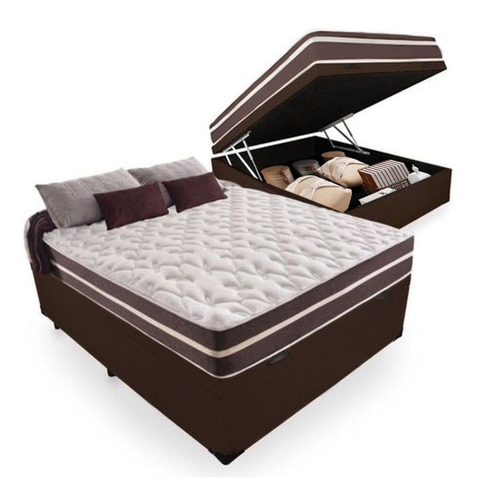 Cama Box Baú Casal + Colchão Molas Superlastic Marrom