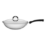 Wok Tramontina Solar Silicone Aço Inox Tampa De Vidro 3,3 L